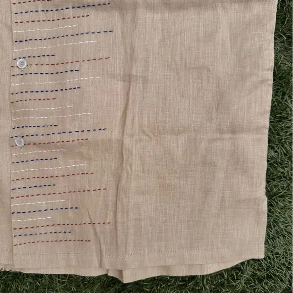 Biasa Men’s Ingram Hand Stitched Camp Shirt Linen Resortwear Relaxed Fit Stone M - Picture 5 of 8